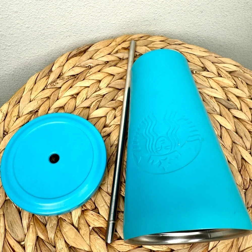 Starbucks Tumbler Teal 16 oz Stainless Steel Cold Cup Matte Stud Siren Rare 2014